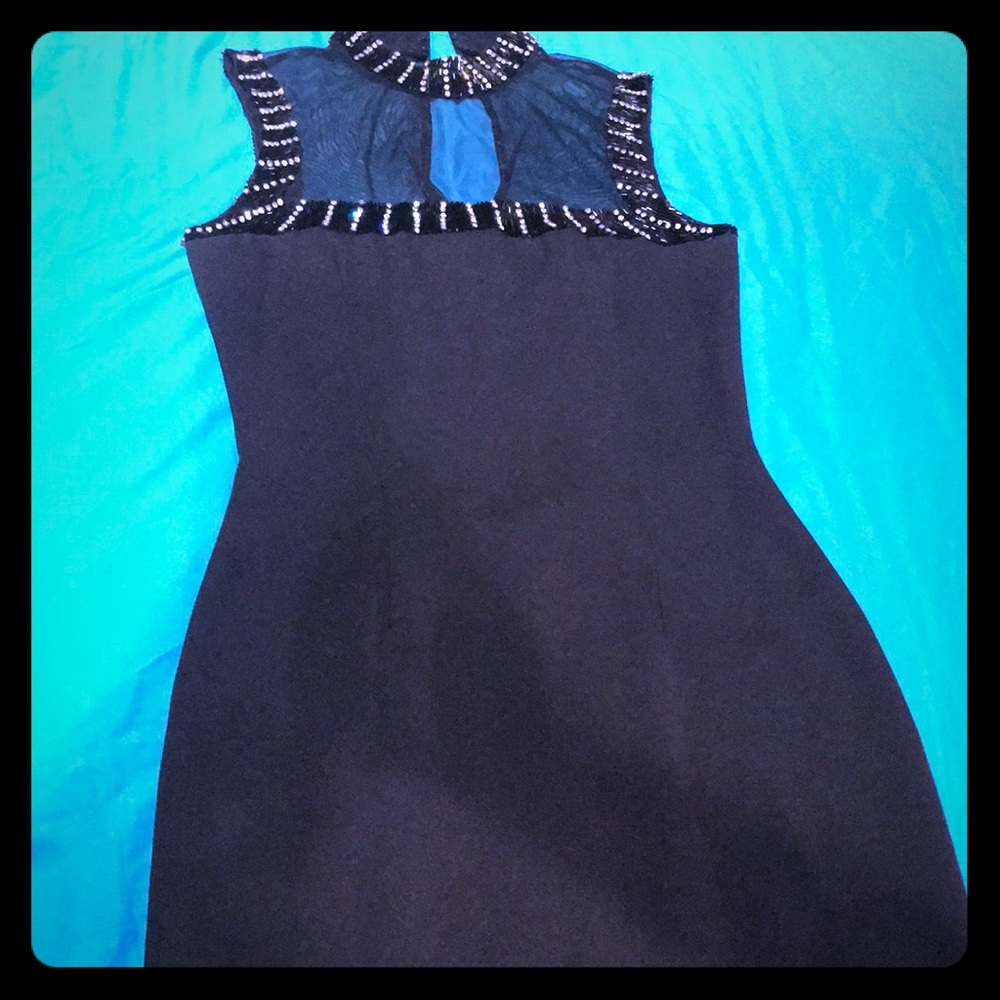 Black beaded cocktail dress